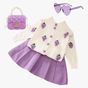Purple Grape and Cream Cardigan Skirt Set